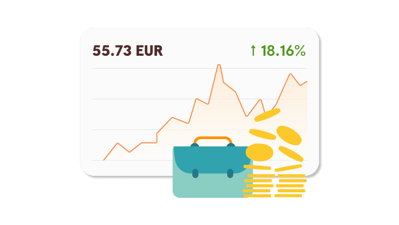 Ikoon investeerimisportfellist ja tootluse graafikust, kus on tõusud ja langused.